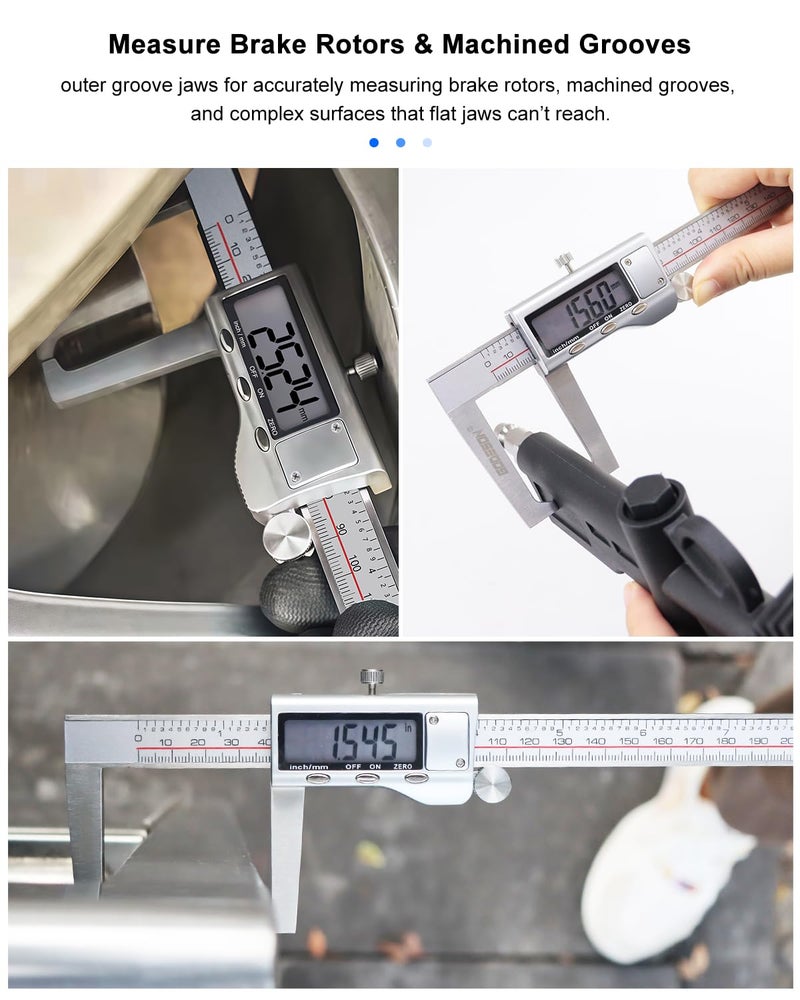 GODESON Digital Caliper 12 inch with Outer Groove, Brake Disc Rotor measuring tool, Stainless Steel Digital Calipers for 3D Printing & DIY, LCD Display, Inch/MM Units, Auto-Off, Rubberized Grip & Storage Case - Image 2